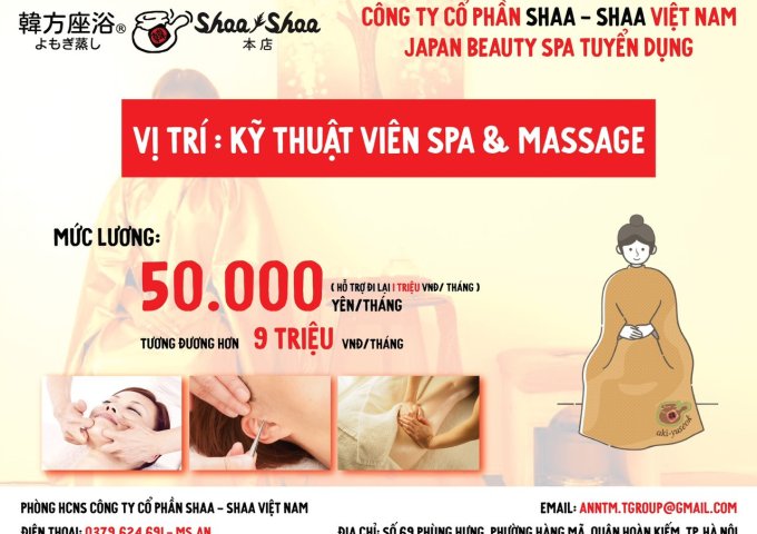 SHAA – SHAA TUYỂN DỤNG 05 KĨ THUẬT VIÊN SPA & MASSAGE