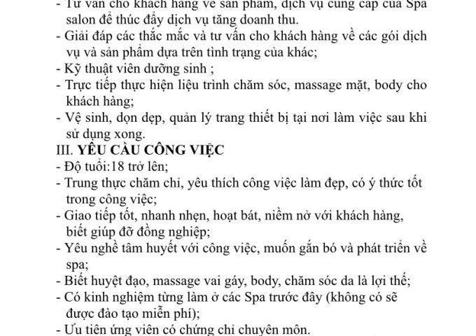 SHAA – SHAA TUYỂN DỤNG 05 KĨ THUẬT VIÊN SPA & MASSAGE