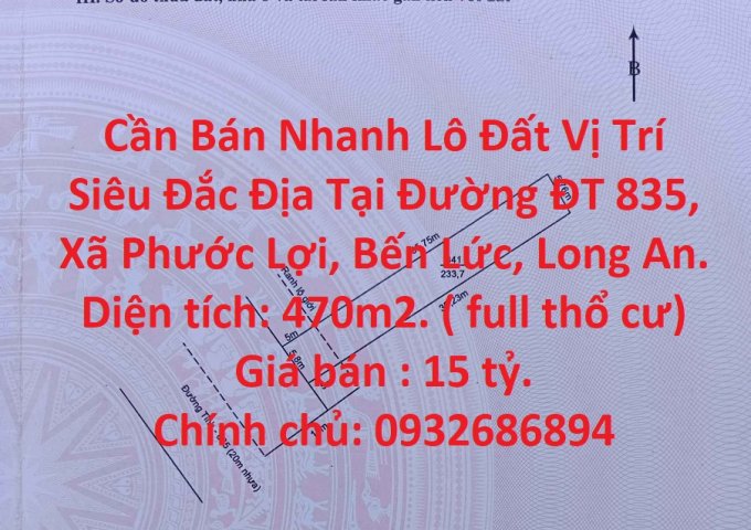 Cần Bán Nhanh Lô Đất Vị Trí Siêu Đắc Địa Tại Huyện Bến Lức, Tỉnh Long An.