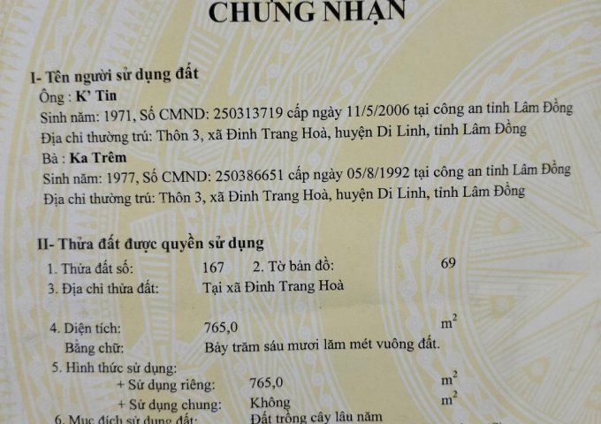 Bán đất tại Đường Chu Văn An, Di Linh, Lâm Đồng diện tích 765m2 giá 500 Triệu