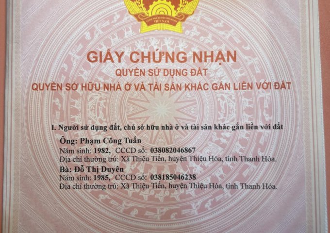 Chính chủ cần bán đất Xã Thiệu Vân, TP Thanh Hoá, Tỉnh Thanh Hoá