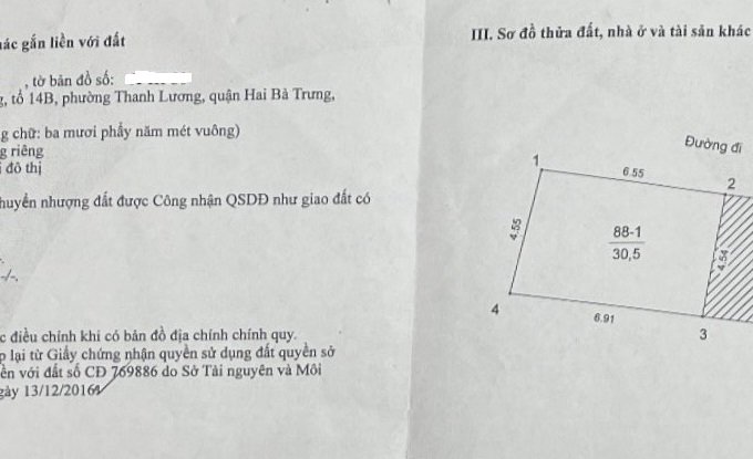 ⭐Chính chủ bán đất tại phường Thanh Lương, Hai Bà Trưng; 130tr/m2; 0823660999
