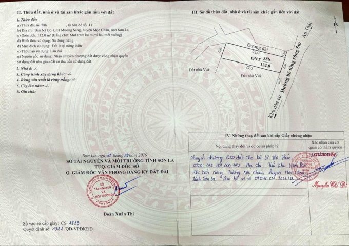 ĐẤT CHÍNH CHỦ- CẦN RA NHANH Tại huyện Mộc Châu, tỉnh Sơn La