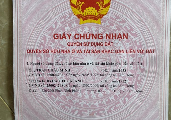 Chính chủ bán nhà 1 trệt 1 lầu đường Nguyễn Lương Bằng, P2, Đà Lạt.