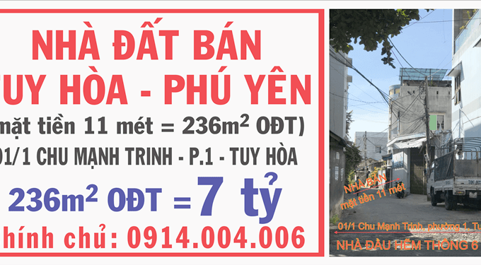 Bán nhà mặt phố tại Đường Chu Mạnh Trinh, Tuy Hòa,  Phú Yên diện tích 236m2  giá 11 Tỷ