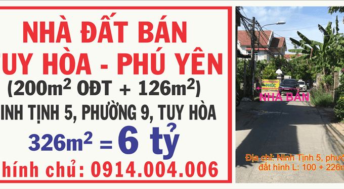 Bán nhà riêng tại Đường Ninh Tịnh, Tuy Hòa,  Phú Yên diện tích 326m2 6 tỷ