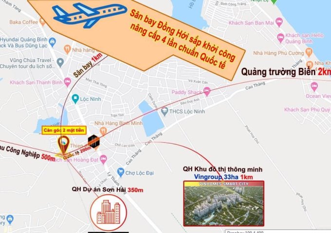 Chủ cần tiền bán gấp cắt lỗ sâu lô đất mặt tiền Hồ Tùng Mậu Lộc Ninh gần sân bay Đồng Hới