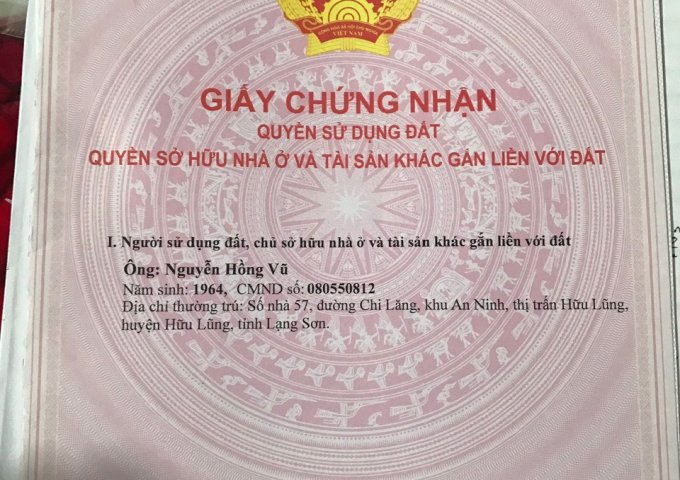 Chính chủ cần bán nhanh Lô Đất Xưởng Thuộc Thôn Đồng Lai - Xã Đồng Tân - Huyện Hữu Lũng - Lạng Sơn.