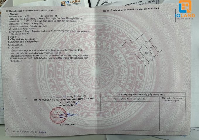 Cần bán đất bìa làng Quang Tiến Sóc Sơn cạnh kcn Nội Bài Giá cực tốt