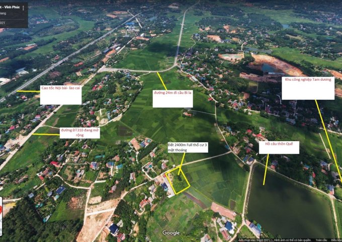 Bán lô đất 2400m đất full thổ cư ,Thôn Quế ,Tam Dương ,Vĩnh phúc - Giá bán 4,xtr/m2