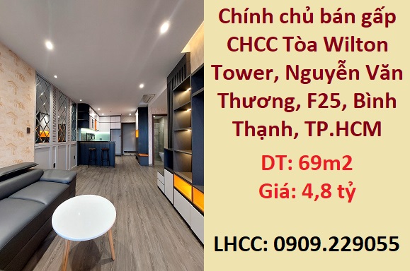 Chính chủ bán gấp CHCC Tòa Wilton Tower, Nguyễn Văn Thương, F25, Bình Thạnh, 0909229055