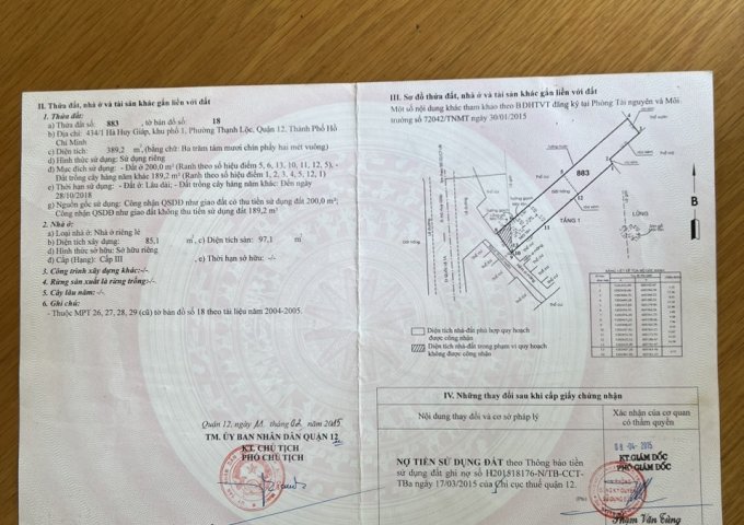 Chính chủ cần bán đất mặt tiền đường Hà Huy Giáp, Phường Thạnh Lộc, Quận 12, TPHCM giáp quận Gò Vấp ( 5 phút )