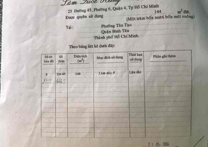 Cần bán nhà mặt tiền - 144m2 - Đường 57B, Phường Tân Tạo, Bình Tân, HCM.