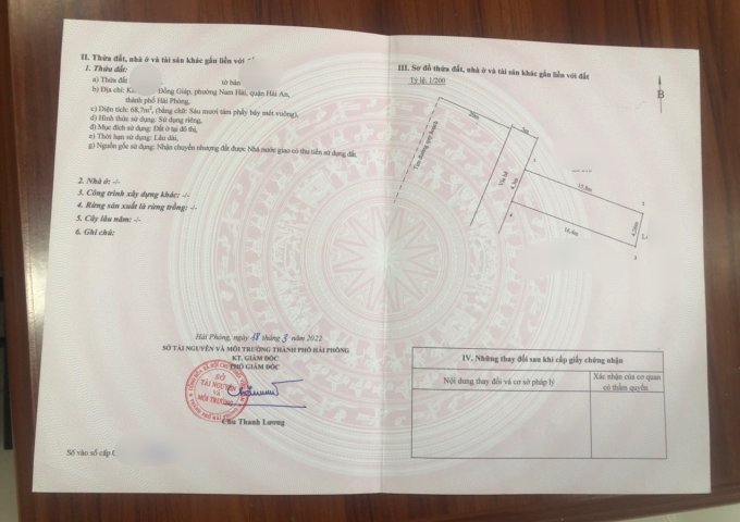 Bán lô đất đường 40M tái định Cư Đồng Giáp Hải An 68.7M