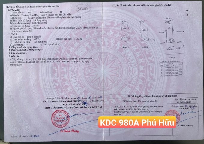 Bán nhà Phú Hữu Quận 9 giá rẻ KDC 980A đường Nguyễn Duy Trinh (54m2) 5.350 tỷ