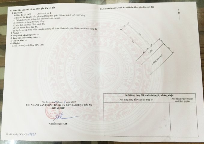 Chính chủ gửi bán đất khu phân lô 1.6HA Đằng Hải, Hải An, Hải Phòng. DT 60m2. Hướng ĐN