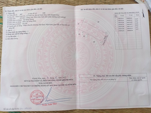 Chính chủ cần bán lô đất tại thôn Ninh Ích , xã Ninh An , tỉnh Khánh Hòa