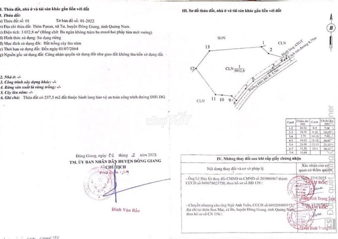 Nhà em có mảnh đất vườn 3032,8m2 tại xã Tư, huyện Đông Giang cần bán