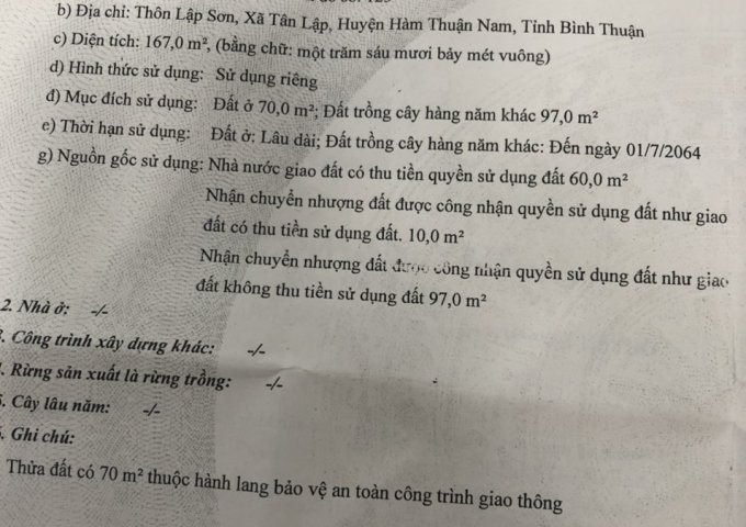 CỰC HOT, CẦN BÁN ĐẤT KÈM NHÀ TẠI THÔN LẬP SƠN , XÃ TÂN LẬP , HUYỆN HÀM THUẬN NAM , TỈNH BÌNH THUẬN ĐANG 2 TỶ 2 CÒN 1, 3 TỶ .