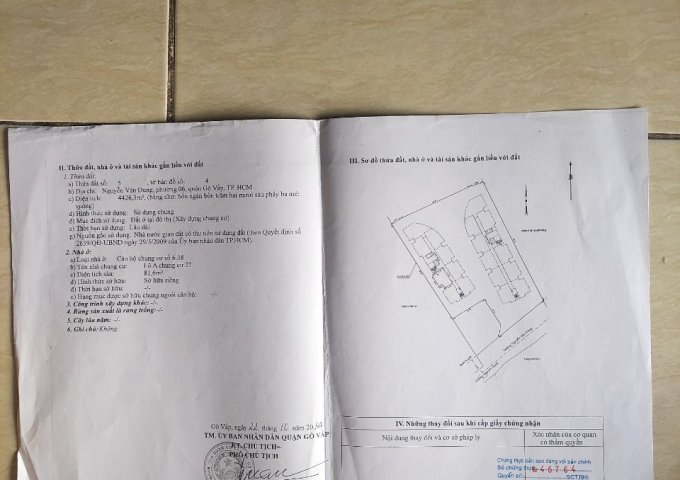 CẦN BÁN CĂN HỘ CHUNG CƯ SPLENDOR - LẦU CAO TẠI PHƯỜNG 6 - GÒ VẤP - TP. HỒ CHÍ MINH