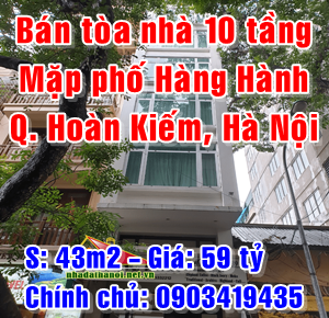 Bán nhà mặt phố tại Đường Hàng Hành, Hoàn Kiếm,  Hà Nội diện tích 43m2  giá 59 Tỷ