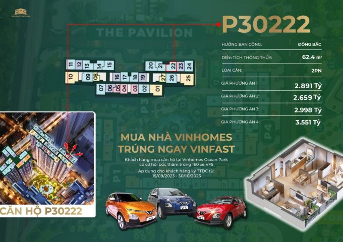 Bán ngay căn hộ 2PN Pavilion Premium Vinhomes Ocean Park Gia Lâm, Hà Nội