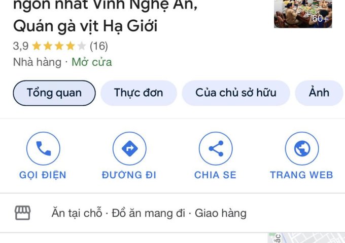 Nhượng lại nhà hàng GÀ VỊT HẠ GIỚI 86 Đốc Thiết TpVinh