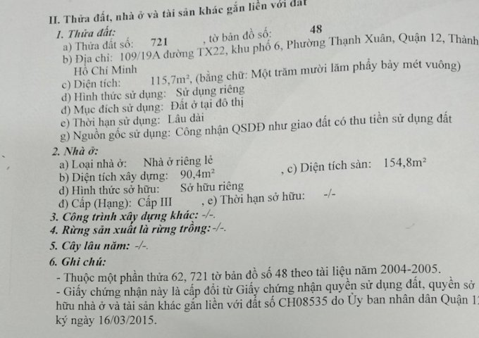 [CHỈ 6 TỶ] SỞ HỮU 2 CĂN NHÀ - ĐẤT 116m2 FULL THỔ CƯ PHƯỜNG THẠNH XUÂN - QUẬN 12 - TP HỒ CHÍ MINH