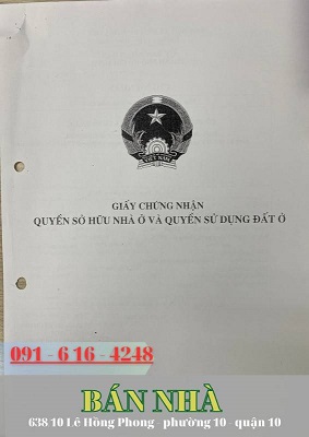 BÁN NHÀ 1 TRỆT, 3 LẦU, SHR SỐ 638/10 LÊ HỒNG PHONG, P.10, Q.10- 9 TỶ TL