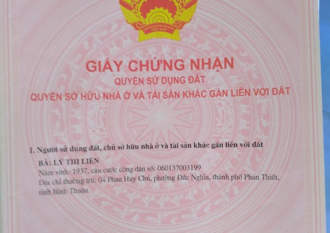 Bán nhà thổ cư, sổ hồng riêng ngay MT Phan Huy Chú, P.Đức Nghĩa, trung tâm TP.Phan Thiết, Bình Thuận