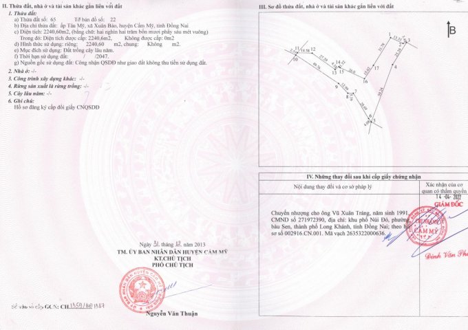 Chỉ 7 tỷ - Sở hữu ngay 2 sổ với tổng hơn mẫu, 8580.5m2 và 2240.6m2  ,tọa lạc tại vị trí đắc địa xã Xuân Bảo, huyện Cẩm Mỹ, Đồng Nai