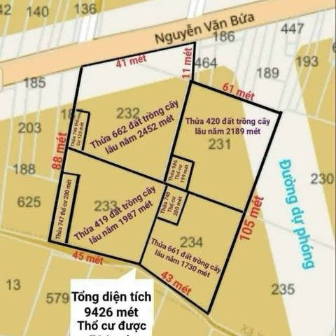 Cần Bán Lô đất (9.400M) mặt tiền đường Nguyễn Văn Bứa - Xuân Thới Sơn Hóc Môn. Chỉ 130 tỷ