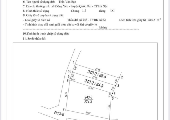 CHÍNH CHỦ CẦN BÁN LÔ ĐẤT ĐẸP - xã Đông Yên- Huyện Quốc Oai- TP Hà Nội