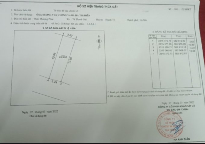 Chính chủ bán đất có sẵn móng kiên cố tại Tả Thanh Oai -Thanh Trì - Hà Nội.