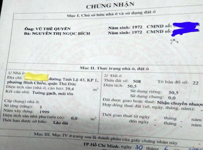 Chính chủ cần bán gấp nhà sổ đỏ 50.5m2 tại đường Tỉnh lộ 43, Phường Bình Chiểu, TP. Thủ Đức