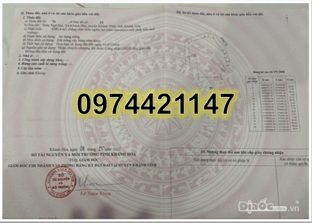 ⭐Cần bán lô đất vị trí đẹp tại xã Khánh Phú, Khánh Vĩnh Khánh Hòa; 16 tỷ; 0974421147