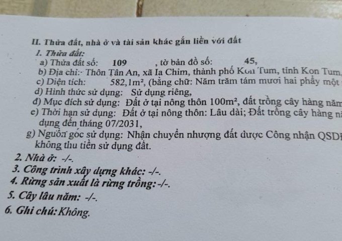 CẦN BÁN LÔ ĐẤT ĐẸP TẠI THÀNH PHỐ KON TUM -TỈNH KON TUM