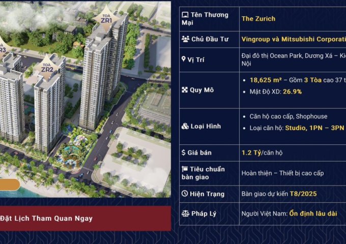 CẦN BÁN CĂN HỘ CHUNG CƯ TOÀ THE ZURICH 2 ( Z2 ) OCEAN PARK 1 TẠI GIA LÂM - HÀ NỘI