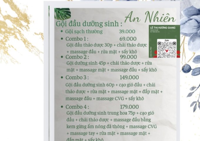 GỘI ĐẦU DƯỠNG SINH AN NHIÊN là một điểm dừng chân lý tưởng cho mọi người muốn thư giãn và chăm sóc da.