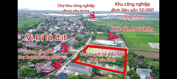 CẦN BÁN LÔ ĐẤT ĐẸP, ĐƯỜNG RỘNG, SAU ĐỔ ĐƯỜNG NHỰA TỪ NHÀ VĂN HÓA QUA LÔ ĐẤT RA HAI ĐƯỜNG CHÁNH BAO QUANH LÀNG BÁI THỦY, TỪ LÔ ĐẤT RA KCN ĐỊNH LIÊN 50.000 CÔNG NHÂN CHỈ TỪ 500-600M