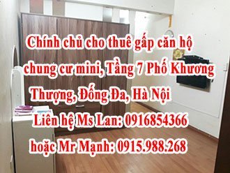 CHÍNH CHỦ CHO THUÊ CĂN HỘ CHUNG CƯ MINI GIÁ RẺ TẦNG 7 PHỐ KHƯƠNG THƯỢNG, QUẬN ĐỐNG ĐA, HÀ NỘI