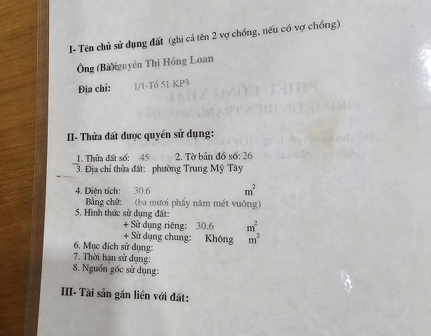 Chính chủ bán nhà cấp 4 có gác lửng sau COOPMART Nguyễn Ảnh Thủ