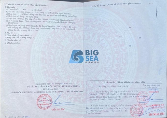 MỞ BÁN Lô đất Ninh Quang 624m2 đã có sẵn 200m2 đất ở lâu dài