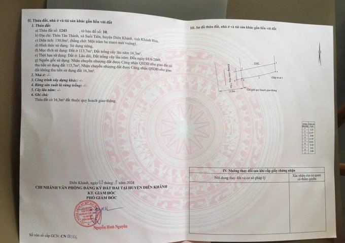 Bán đất mặt tiền đường kinh doanh, xã suối tiên, huyện diên khánh, khánh hòa