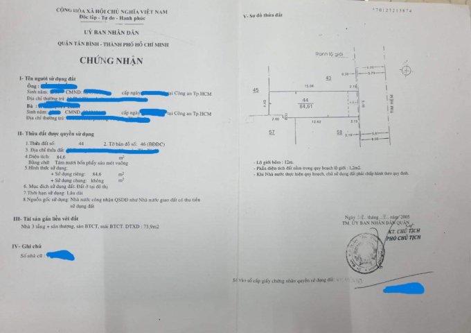 Chính Chủ Cần Bán Nhà Gấp Vị Trí Đẹp Tại Phường 11, Tân Bình TP Hồ Chí Minh