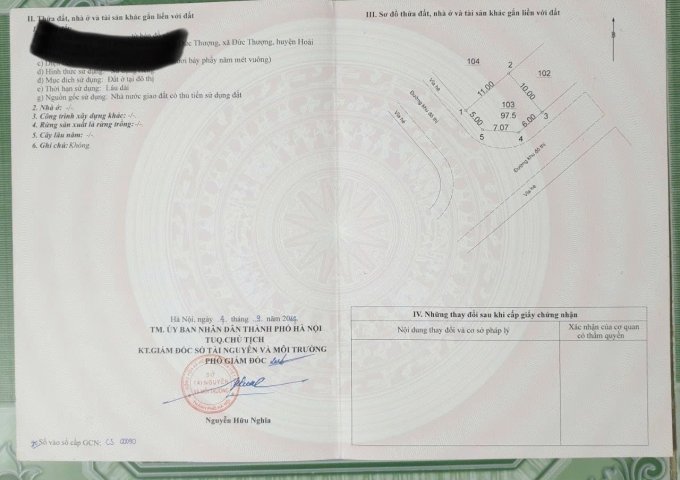 CẦN TIỀN BÁN GẤP LÔ ĐẤT DỊCH VỤ 97,5M2- CỰU QUÁN, ĐỨC THƯỢNG, HOÀI ĐỨC, HN - 70TR/M2