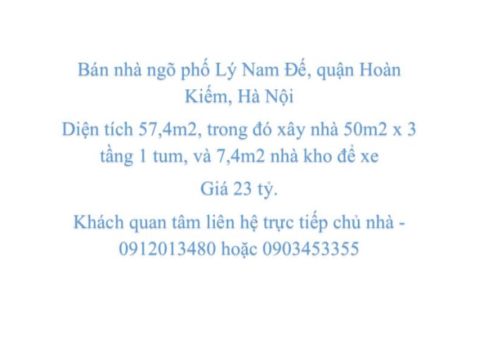 Bán nhà ngõ phố Lý Nam Đế, quận Hoàn Kiếm, Hà Nội