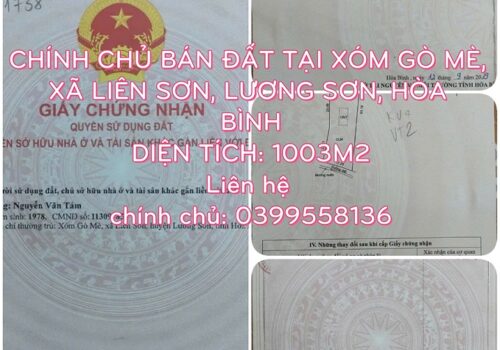 Chính chủ bán đất tại xóm Gò Mè, xã Liên Sơn, Lương Sơn, Hòa Bình