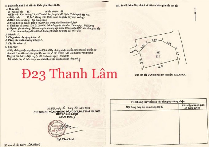 Hàng hiếm sót lại Lô Góc Thanh Lâm, Mê Linh, Hà Nội