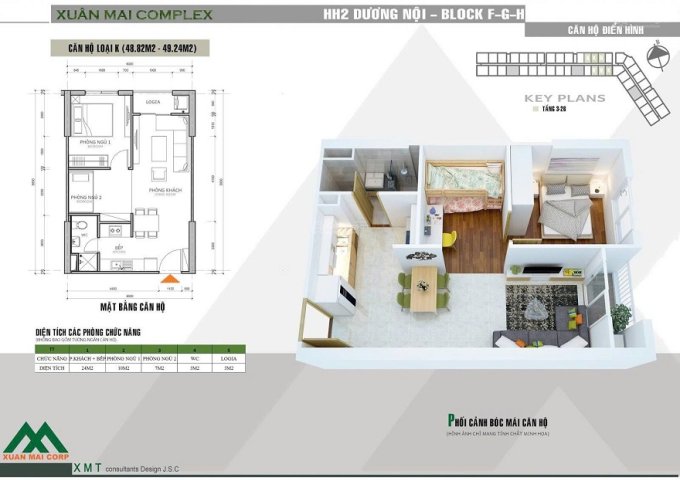 Cho thuê chung cư 1 + 1PN 1WC 49m2 tầng thấp view nội khu Xuân Mai Complex, Tố Hữu, Phường Yên Nghĩa, Hà Đông, Hà Nội